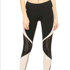 Aloyoga Vitality nude n black lace detail leggings